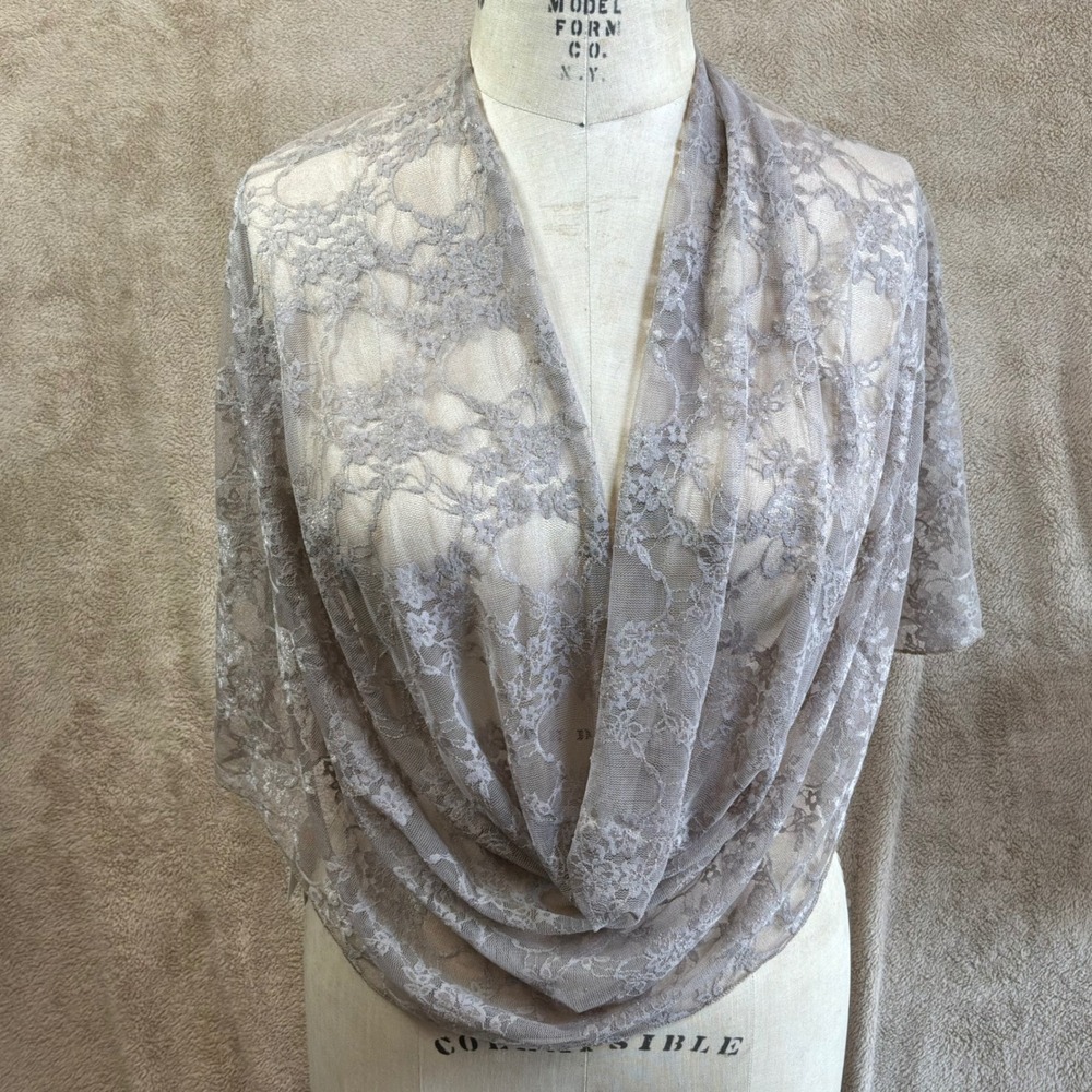 Noa Vider Taupe Floral Lace Convertible Shawl Shrug Scarf Bridal Wrap NWT